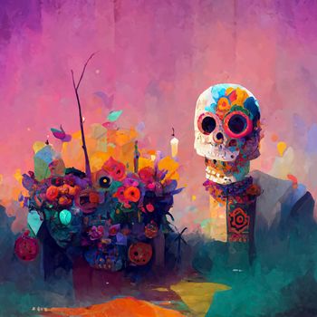 beautiful illustration of the Day of the Dead, Mexican tradition. colorful wallpaper of the day of the dead. catrin/catrina.