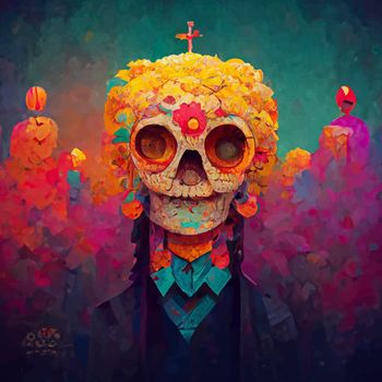 beautiful illustration of the Day of the Dead, Mexican tradition. colorful wallpaper of the day of the dead. catrin/catrina.