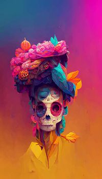 beautiful illustration of the Day of the Dead, Mexican tradition. colorful wallpaper of the day of the dead. catrin/catrina.