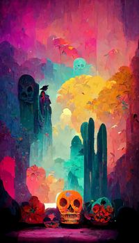 beautiful illustration of the Day of the Dead, Mexican tradition. colorful wallpaper of the day of the dead. catrin/catrina.