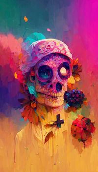 beautiful illustration of the Day of the Dead, Mexican tradition. colorful wallpaper of the day of the dead. catrin/catrina.