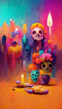 beautiful illustration of the Day of the Dead, Mexican tradition. colorful wallpaper of the day of the dead. catrin/catrina.