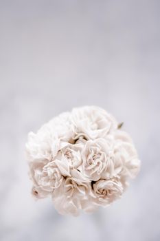 Bridal bouquet of white roses - wedding day, floral beauty, luxury event decoration concept. The happiest day of our lives