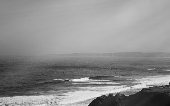 Coastal art print, monochrome and seascape concept - Atlantic ocean coast scenery, fine art