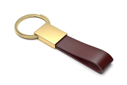 Luxury gold keychain with leather strap on white background