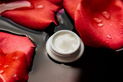 beauty cream jar and flower petals - cosmetics with flowers styled concept, elegant visuals