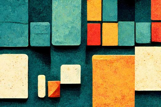 Abstract flat geometrical background of colored rectangles, neural network generated art. Digitally generated image. Not based on any actual scene or pattern.