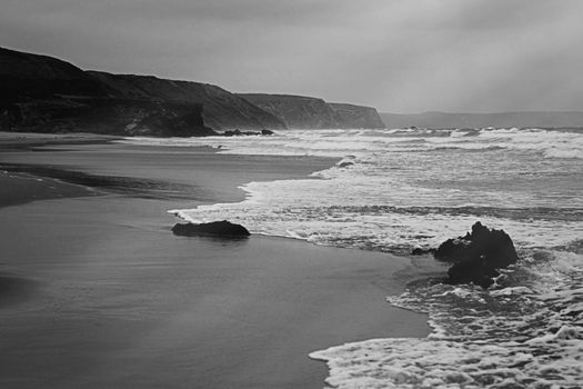 Coastal art print, monochrome and seascape concept - Atlantic ocean coast scenery, fine art