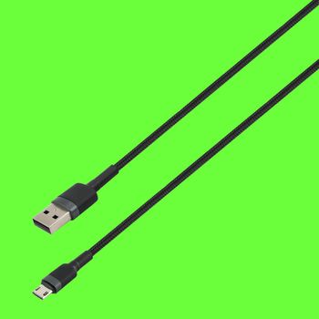 Cable with USB and micro USB connector, isolated on a green background