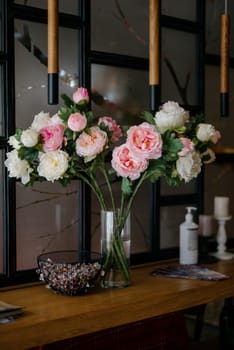 Pink roses in a flower shop.Beautiful flowers for a catalog, online store. Flower business. Concept flower store and delivery.