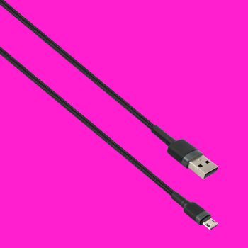 Cable with USB and micro USB connector, isolated on a red background