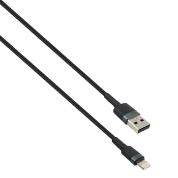 Cable with USB connector, and Lightning, on white background