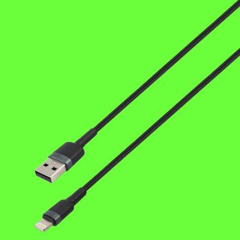 Cable with USB connector, and Lightning, on a green background in isolation