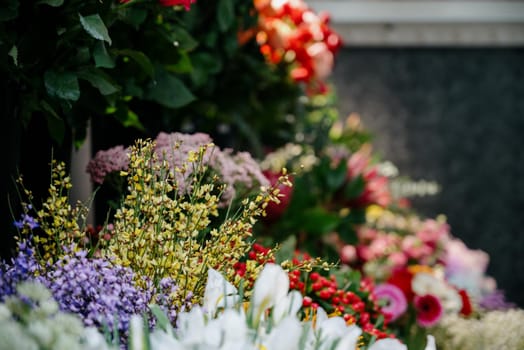 Flower shop.Flowers composition. Abstract background of flowers.Beautiful colorful flowers in flower shop