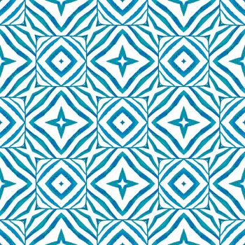 Chevron watercolor pattern. Blue Actual boho chic summer design. Green geometric chevron watercolor border. Textile ready extra print, swimwear fabric, wallpaper, wrapping.