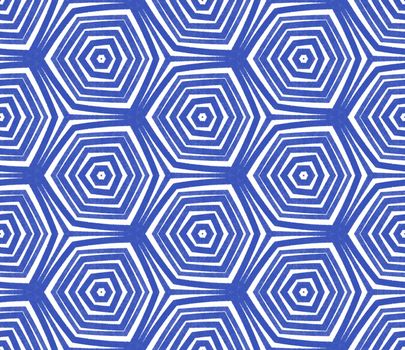 Exotic seamless pattern. Indigo symmetrical kaleidoscope background. Summer swimwear exotic seamless design. Textile ready mind-blowing print, swimwear fabric, wallpaper, wrapping.