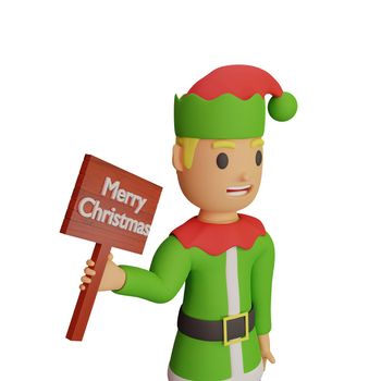 3d rendering of santa elves character with christmas and new year concept