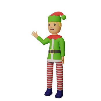 3d rendering of santa elves character with christmas and new year concept