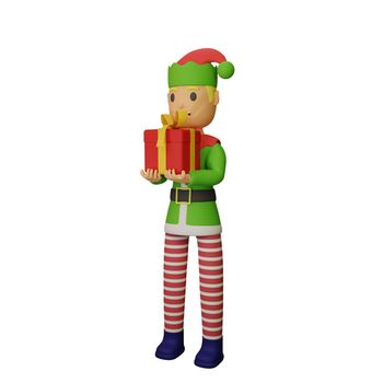 3d rendering of santa elves character with christmas and new year concept