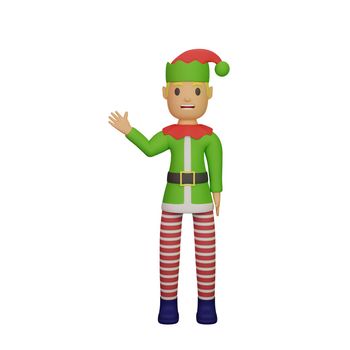 3d rendering of santa elves character with christmas and new year concept