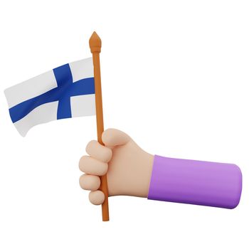 3d rendering hand with finland national day concept