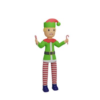 3d rendering of santa elves character with christmas and new year concept