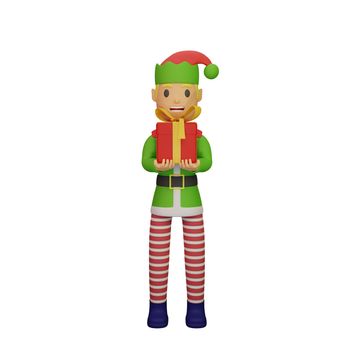 3d rendering of santa elves character with christmas and new year concept