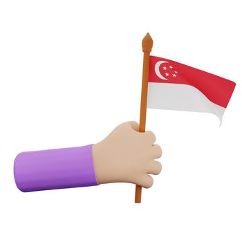 3d rendering hand with singapore national day concept