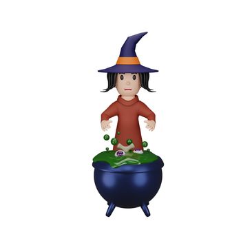 3d rendering of witch with halloween concept