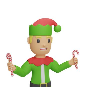 3d rendering of santa elves character with christmas and new year concept