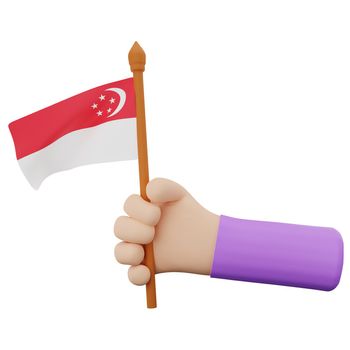 3d rendering hand with singapore national day concept