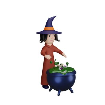 3d rendering of witch with halloween concept