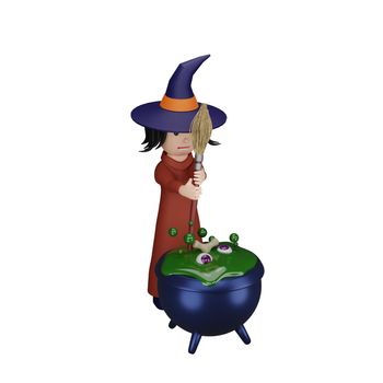 3d rendering of witch with halloween concept