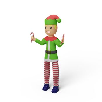 3d rendering of santa elves character with christmas and new year concept