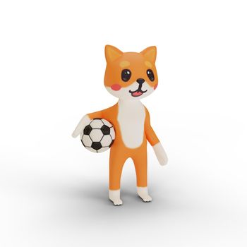 3d rendering of character corgi playing soccer