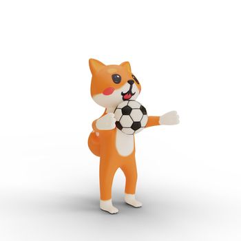 3d rendering of character corgi playing soccer