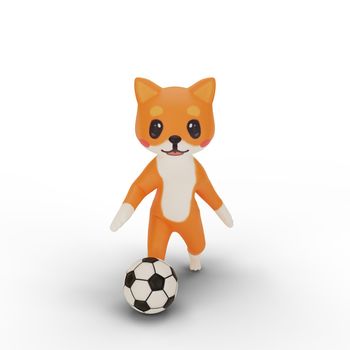 3d rendering of character corgi playing soccer