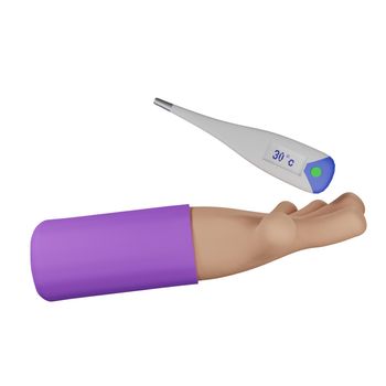 3d rendering hand with health thermometer icon concept