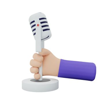 3d rendering hand with microphone concept