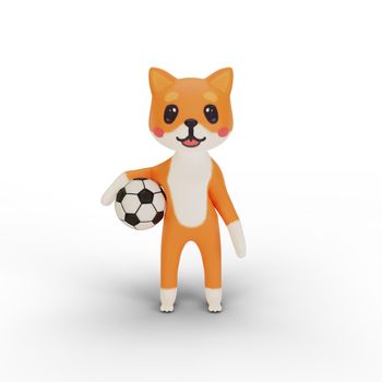 3d rendering of character corgi playing soccer