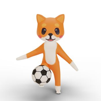 3d rendering of character corgi playing soccer