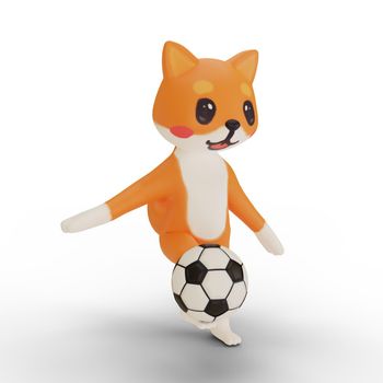 3d rendering of character corgi playing soccer