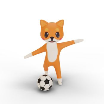 3d rendering of character corgi playing soccer
