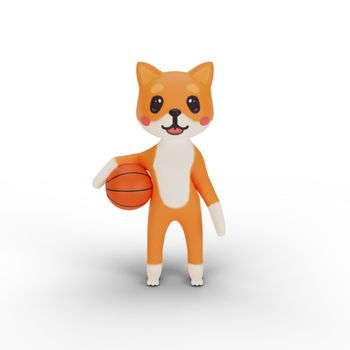 3d rendering of character corgi playing basketball