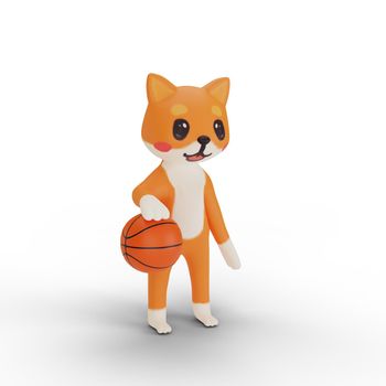 3d rendering of character corgi playing basketball