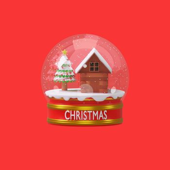 3d rendering christmas globe with merry christmas and new year concept