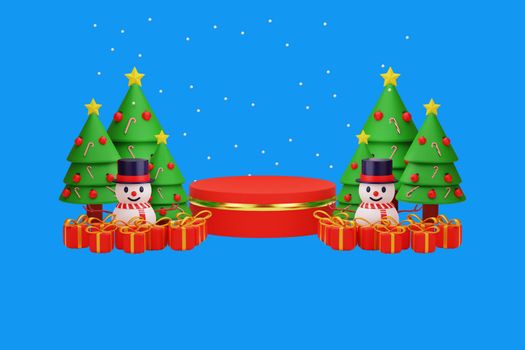 3d rendering podium sale with merry christmas and new year concept