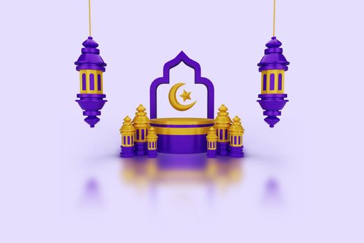 3d render Islamic Ramadan greetings, 3d ornaments and Islamic podiums