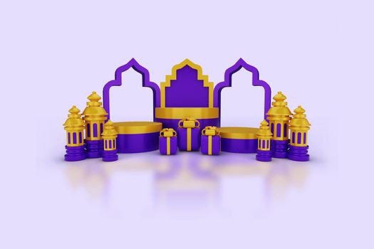 3d render Islamic Ramadan greetings, 3d ornaments and Islamic podiums