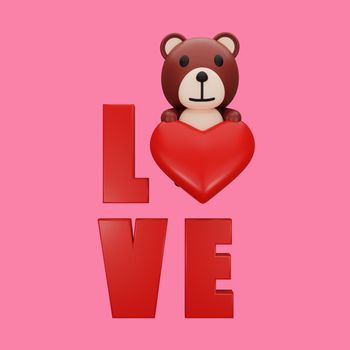 3d rendering of teddy bear with valentine's concept